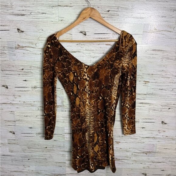 Mango Brown Black Sequin Bodycon Dress Long Sleeve V-Neck size xs - Picture 7 of 7